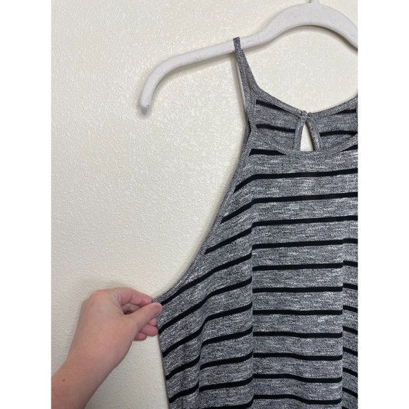 Love Fire Striped Large Halter Knit Midi Dress Gray Sleeveless Keyhole Back New - Picture 3 of 7